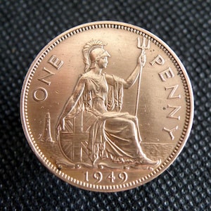 MONETA DA PENNY 76° compleanno 1949 - Re Giorgio VI - Bronzo - Moneta da 1 penny. Moneta originale - Lucidata - Britannia - Regalo di compleanno/anniversario (OS01)