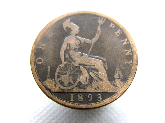 1893年イギリスのペニー硬貨：ヴィクトリア女王のブロンズ製バンヘッド