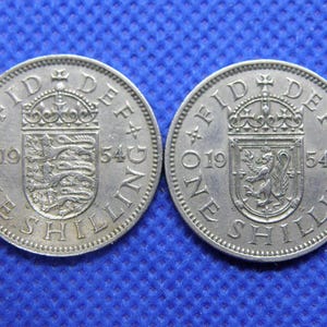 1954 70th Birthday SHILLING COINS - English & Scottish Designs - Genuine Queen Elizabeth II British Coins. Birthday Anniversary Gift (OS01)