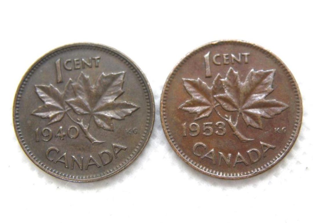 Vintage CANADA One Cent COINS - 1940 & 1953 -king George VI and