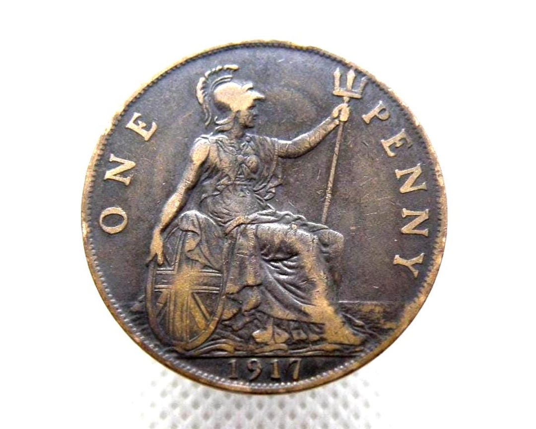 1917 PENNY COIN - King George V - Bronze - British One Penny 1d