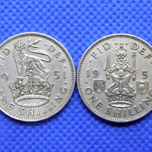 1951 Birthday SHILLING COINS - English & Scottish Designs - British Coins. Genuine King George VI Pre-Decimal Coins. Anniversary Gift (OS01)