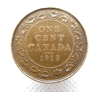 Moneta da un centesimo canadese del 1913: Re Giorgio V, bronzo, Commonwealth