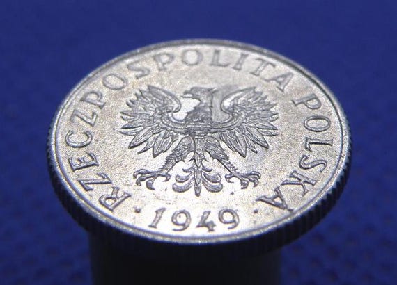 1949年 ポーランド - 1グロシュ硬貨 - 翼のある鷲／小枝のデザイン