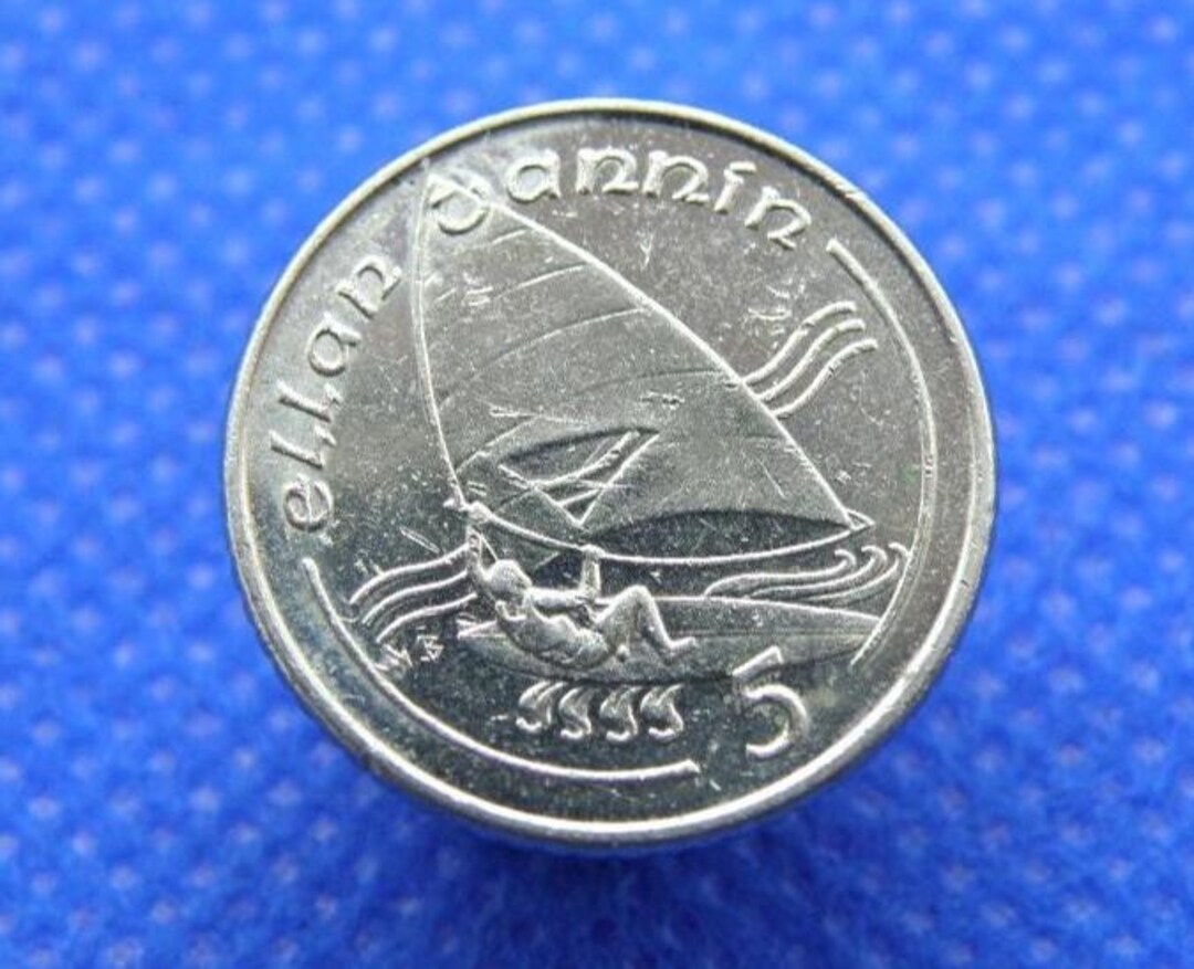 1990年 マン島 5ペンス硬貨 - エリザベス2世女王 - ウィンドサーフィンデザイン - 本物のオリジナル5ペンス英国硬貨 - 誕生日プレゼント  (OS01) - Etsy 日本