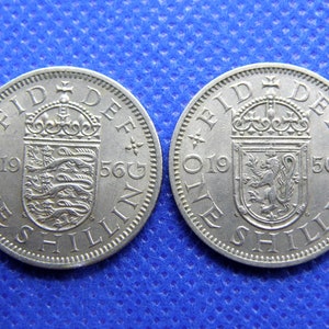 1956 SHILLING COINS - English & Scottish Designs - Genuine Queen Elizabeth II British Coins - Original 68th Birthday Anniversary Gift (OS01)