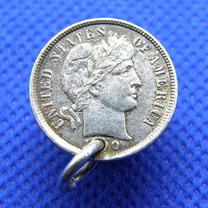 SILVER U.S.A. COIN - c.1900 DIME / Ten Cents Coin - Liberty Head - American Coin with Suspension Loop for Pendant / Charm Bracelet (XA01)