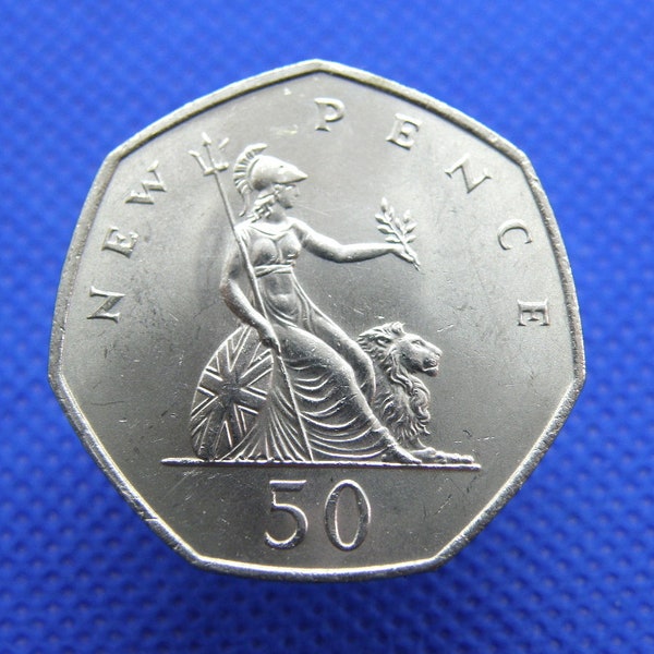 1969 FIFTY PENCE COIN - British 50p Coin - Britannia Design - Good Quality Original Hexagonal Decimal Coin (OS01)