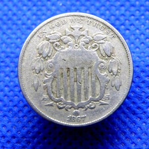 Echte 1867 USA FIVE CENT COIN - USA Amerika - Schild - Original Half Dime Münze - Gute Details mit klarem Datum (XK07.1)