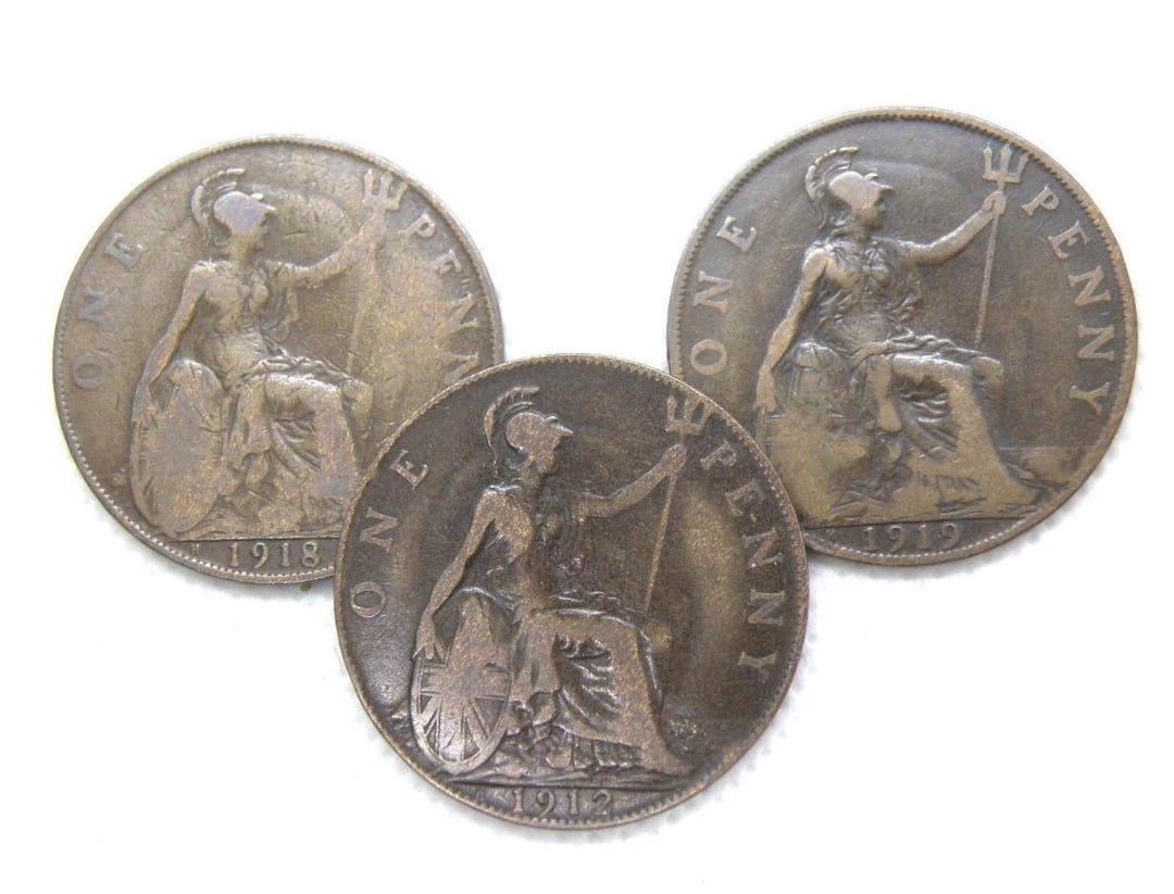 1912 'H', 1918 'H' & 1919 'H' PENNY COINS - Heaton Mint Marks - King ...