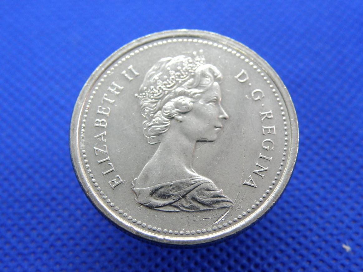 カナダ - 1976年 1ドル硬貨 - エリザベス2世女王 - カヌーに乗った航海者デザイン - カナダ連邦正真正銘のニッケル硬貨 (OS01) -  Etsy 日本