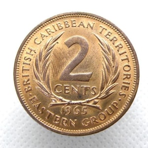 1965 TERRITORI CARAIBICI BRITANNICI - Moneta da due centesimi - Regina Elisabetta II - Autentica amministrazione britannica - Moneta in bronzo - Proof Like (OS01)