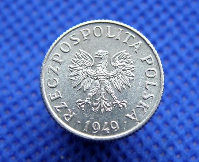 1077.　エラー？　1949年　ポーランド　1グロッシェン　アルミニウム 1949年 ポーランド - 1グロシュ硬貨 - 翼のある鷲／小枝のデザイン