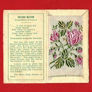 Tarjeta de flores de seda MOSS ROSE - Flores Kensitas genuinas de 1934 en su carpeta original - Tarjeta de tabaco para cigarrillos británica - Wix & Sons (XC01)