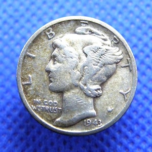 1943 U.S.A. SILVER DIME COIN - United States Coin - Mercury / Winged Liberty Head Ten Cents - Good Grade - San Francisco Coin Mint (XI01)