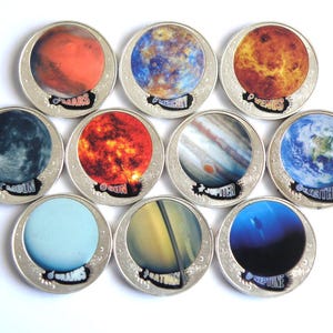 Juego de medallas del sistema solar: Sol, planetas y luna (40 mm): Tierra, Saturno, Venus, Mercurio, Marte, Júpiter, Urano, Neptuno (XZ02).