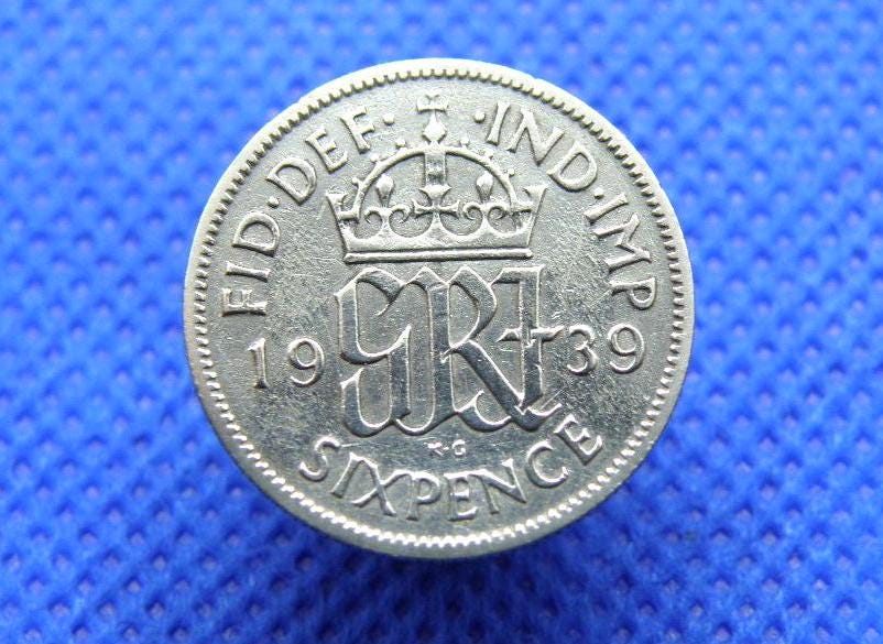 SIXPENCE ZILVEREN MUNT 1939 - Lucky Christmas Pudding Sixpence - Britse zilveren 6d-munt - King George V.I. - Huwelijkscadeau verjaardag (0S01)