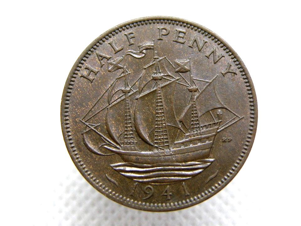 1941 HALFPENNY COIN - King George VI - Bronze - One Halfpenny Coin