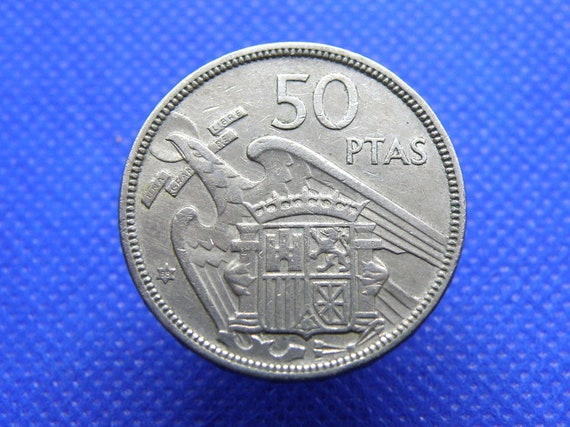 【スペイン硬貨】50PTAS 25PTAS 1957 1957 Spanish 50 Pesetas Coin: Caudillo Era, Flying Bird Design - Etsy