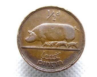 1942 IRELAND / EIRE HALFPENNY Coin - Bronze 1/2d Coin. Pig
