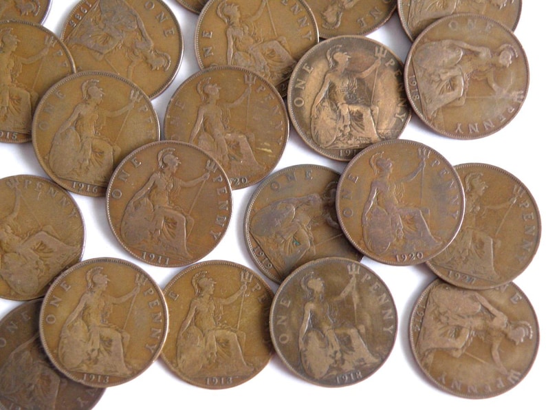 30 Old British Penny Coins - Original Large 1d Coins - Range 1911-1936 ...