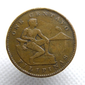 1920 United States PHILIPPINES CENTAVO COIN - U.S. Administration Issue - Eagle, Stars and Striped Shield Design - Genuine Bronze (OS01)