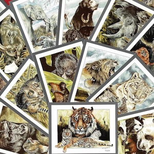 ANIMALES SALVAJES EN PELIGRO DE EXTINCIÓN - Excelente juego de cartas coleccionables - Animales en peligro de extinción - Gorila, rinoceronte, leopardo - Educación - Escuela (VC15)