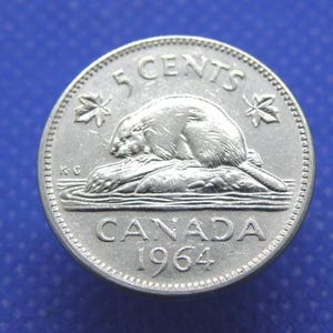 CANADA - 1964 FIVE CENT Coin - Queen Elizabeth I.I. - Beaver on