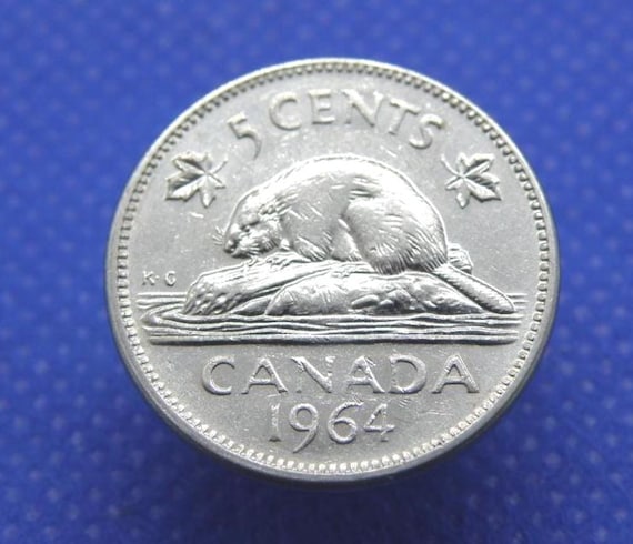 カナダ - 1964年 5セント硬貨 - エリザベス2世女王 - 岩の上の