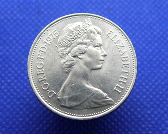 1975 TEN PENCE COIN - British 10p Coin - Queen Elizabeth 2nd - Original British Decimal Coin - Florin / Two Shillings - Birthday Gift (OS01)