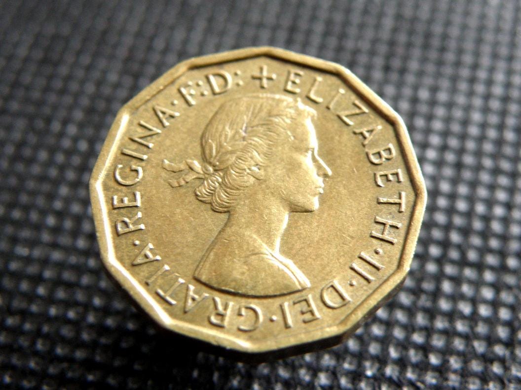 1960 THREEPENCE COIN - Original Vintage British 3d Coin - Queen