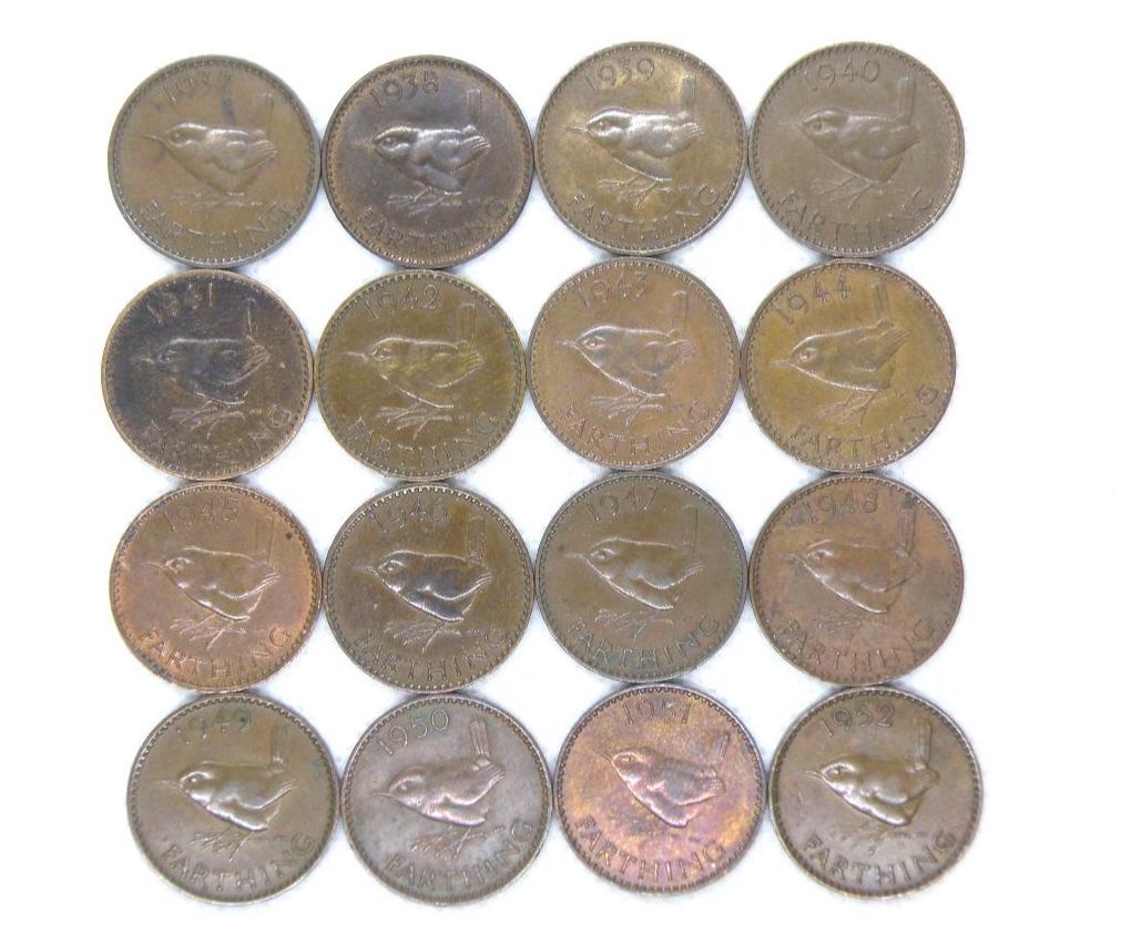 Gemelli Vintage Con Moneta Farthing Inglese (1937-52) &ndash; Bronzo E Uccello Wren
