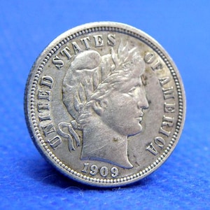 MONEDA DE PLATA DE DIEZ CENTAVOS DE 10 CENTAVOS DE 1909 - Moneda estadounidense - Diez centavos de plata con la cabeza de Barbero/Liberty - Buena calidad - Casa de la Moneda de Filadelfia (XK08)