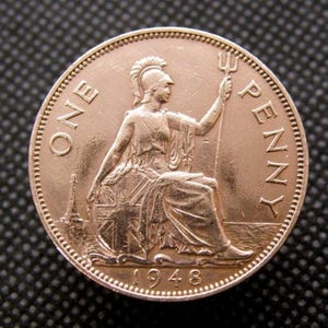 MONETA DA UN PENNY BRITANNICA DEL 1948 - Lucidata - Re Giorgio VI - Bronzo - Moneta da 1 penny. Moneta originale - Britannia - Regalo per il 77° compleanno (OS01)