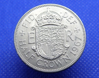 1967年英国ハーフクラウンコイン：エリザベス2世女王、キュプロ