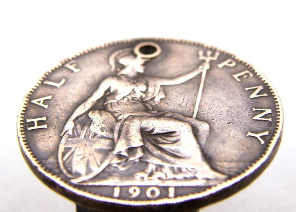 1901 HALFPENNY COIN - Victorian Bronze 1/2 Penny Coin - Queen