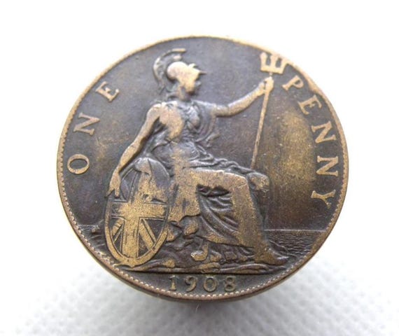 British 1908 PENNY COIN - King Edward VII - Bronze - Large One