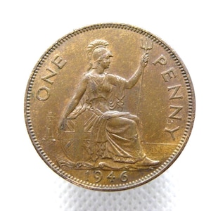 MONETA DA UN PENNY DEL 1946 - Re Giorgio VI - Bronzo - Moneta britannica da un penny da 1 penny - Moneta originale - Britannia - Regalo di compleanno e anniversario (OS01.3)