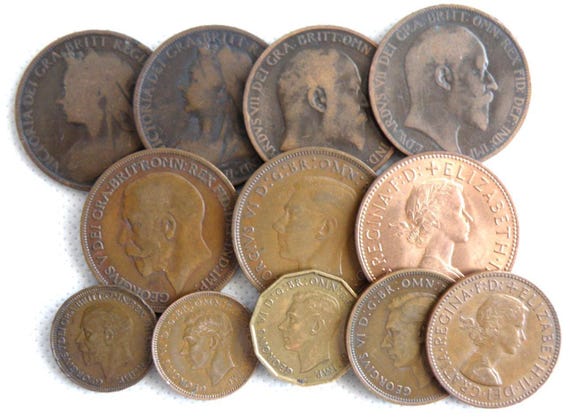 BRITISH KINGS & QUEENS Coin Selection - 12x Penny Halfpenny
