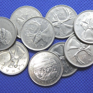 CANADA - COIN GROUP - 9x 25 Cent Coins - Queen Elizabeth I.I. - Caribou and Commemorative - Canadian Commonwealth Nickel Coin (VL02)