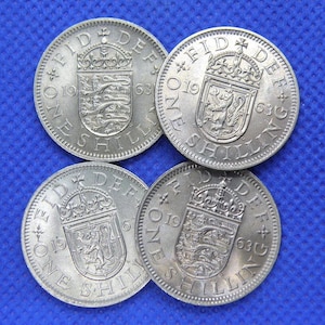 4x 1963 Birthday SHILLING COINS - English & Scottish Designs - Genuine Queen Elizabeth II British Coins - High Grade Anniversary Gift (OS01)