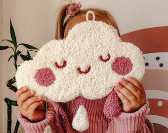 Plush cozy cloud handmade craft decor for children's room children's bedroom baby crib boho style wall hanging toy punch needle gift