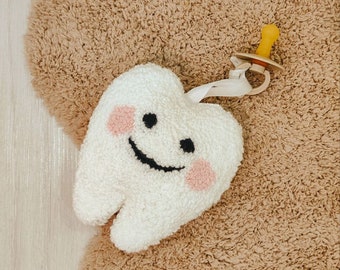 Plush Tooth toy Cute handwork  ,Holder for Baby Pacifier , Waiting for the tooth fairy, your baby's first toy, is my first molar, babys gift