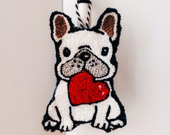 Handmade french bulldog car accessories sachet for home or decor keychain and pendant for bag crochet punchneedle