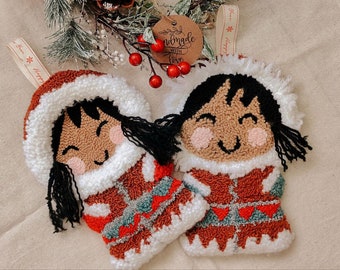 Punchneedle unique handmade Christmas tree toy hanging panels Chukchi Eskimos New Year plush rug Craft Decor national costumes North people