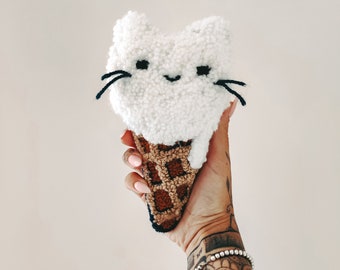 Ice cream funny cat punch needle rug hooking handmade craft toy for ice cream candy kitten lovers