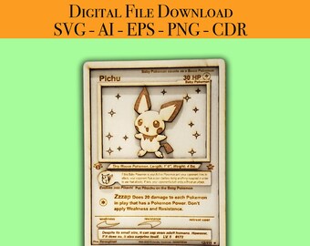 Pichu Pokemon Card Laser Cutter Files Vector for Wood. Glowforge, Light burn, Cricut laser files SVG, AI, EPS, Png, Cdr