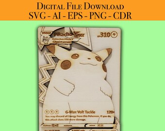 Pikachu Vmax Pokemon Card Laser Cutter Digital Files Vector for Wood: Glowforge, Light burn, Cricut etc.. laser files SVG, AI, EPS, Png, Cdr