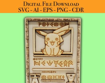 Ancient Pikachu 2 Pokemon Card Laser Cut Files Vector for Wood: Glowforge, Light burn, Cricut etc.. Instant Download SVG, AI, EPS, Png, Cdr