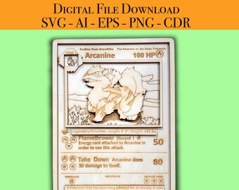 Arcanine Pokemon Card Laser Cutter Files Vector for Wood. Glowforge, Light burn, Cricut laser files SVG, AI, EPS, Png, Cdr